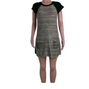 Style & Co Gray/Black Shimmer Sweater Dress Short Pockets Cotton Blen Knit L NEW